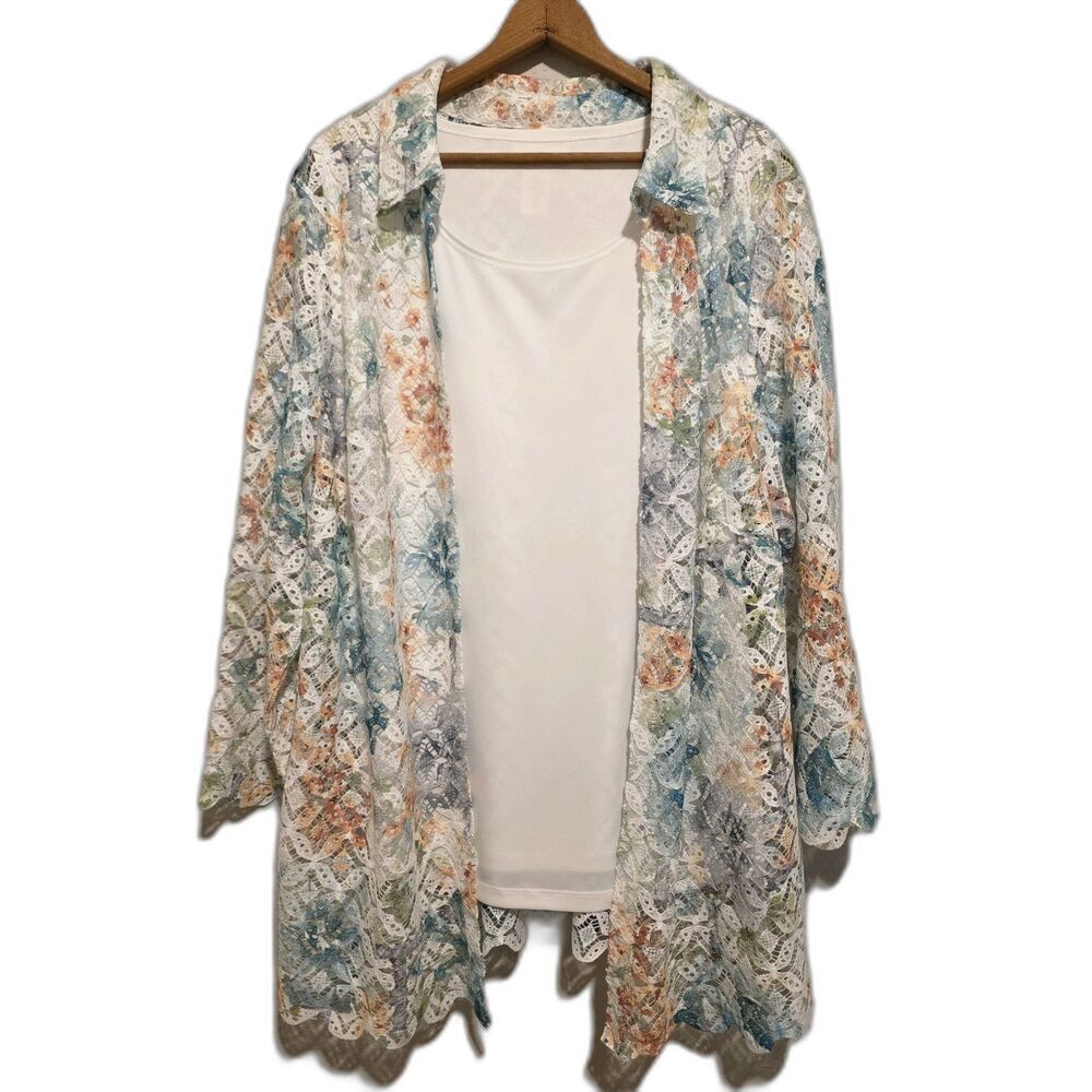 Alfred Dunner Layered Lace Top Bouse Floral Cottage Core Wedding Women's Size 1X